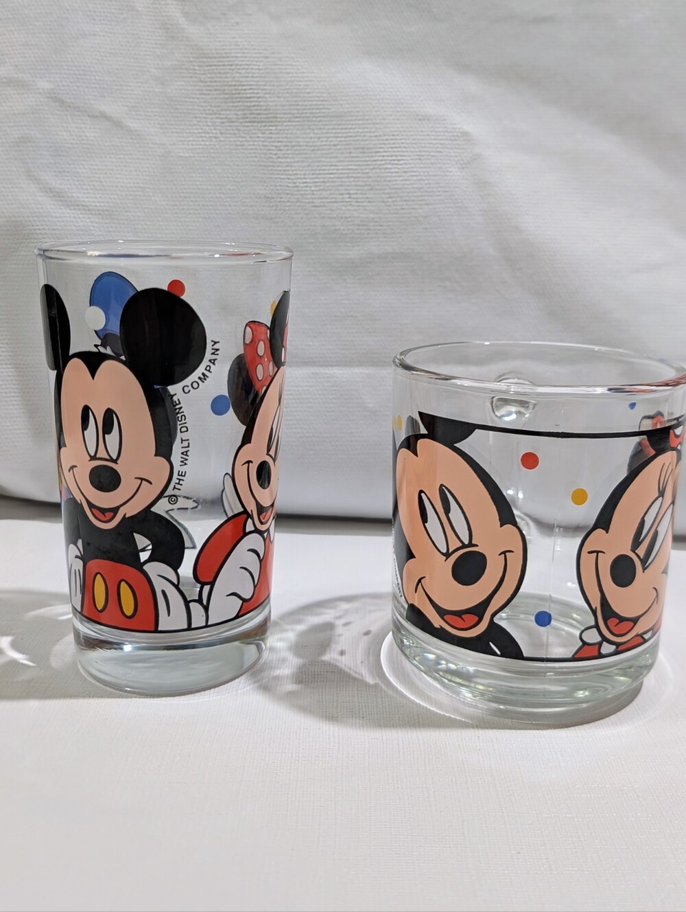 1 Disney Mickey Minnie Mouse Donald Duck 4.5" Glass & 1 Mickey Minnie Glass Cup